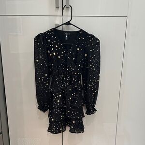 AQUA Girls Black and Gold Starry Kids Dress